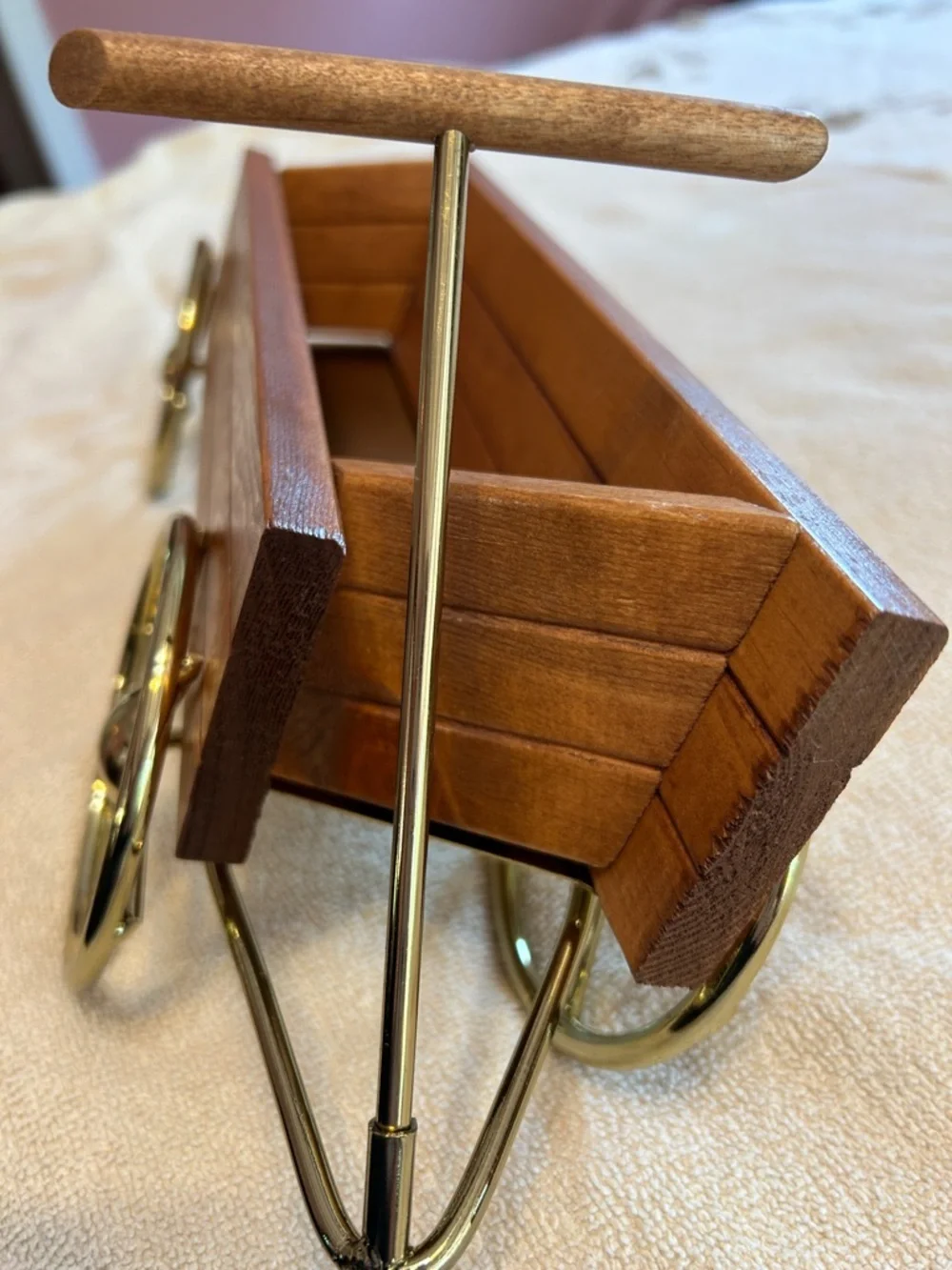 Home Interiors Wooden Wagon Wall Shelf with Brass-Tone Wheels